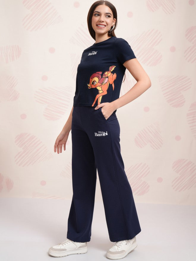 Disney By Tokyo Talkies Women Navy Blue Bambi And Thumper T-shirt With Trouser - Navy Blue - Image 4