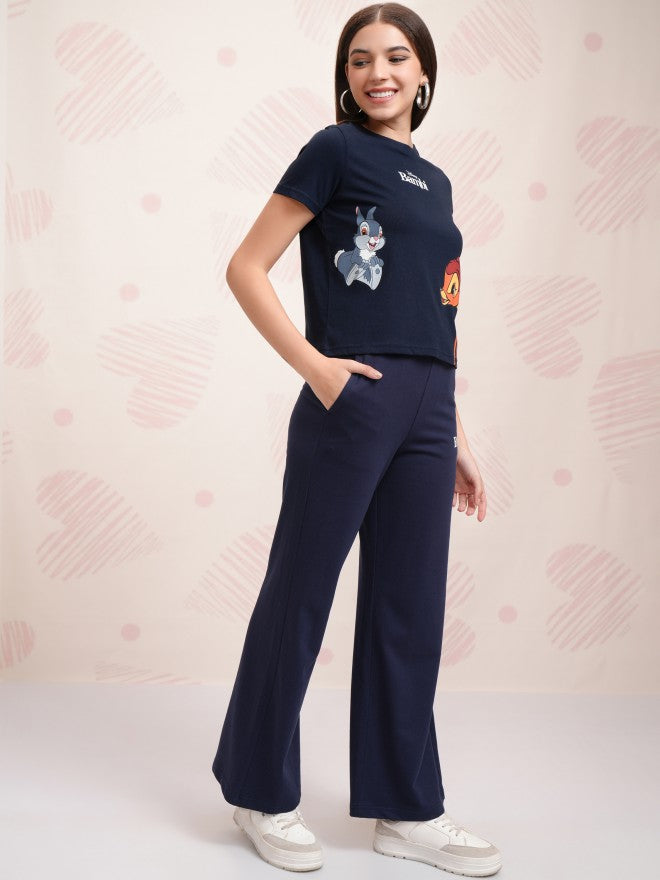 Disney By Tokyo Talkies Women Navy Blue Bambi And Thumper T-shirt With Trouser - Navy Blue - Image 6