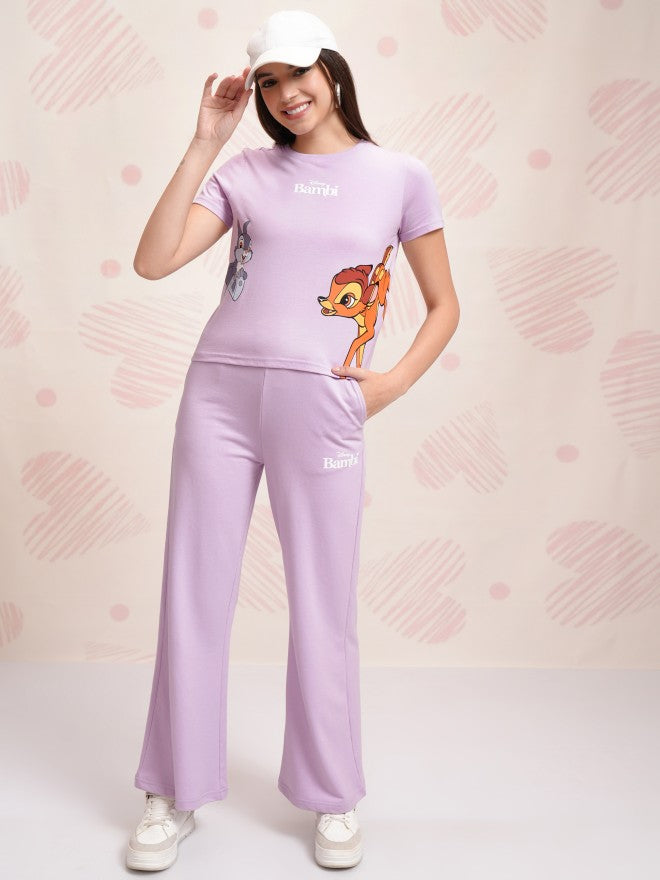 Disney By Tokyo Talkies Women Lavender Bambi And Thumper T-shirt With Trouser - Lavender - Image 1
