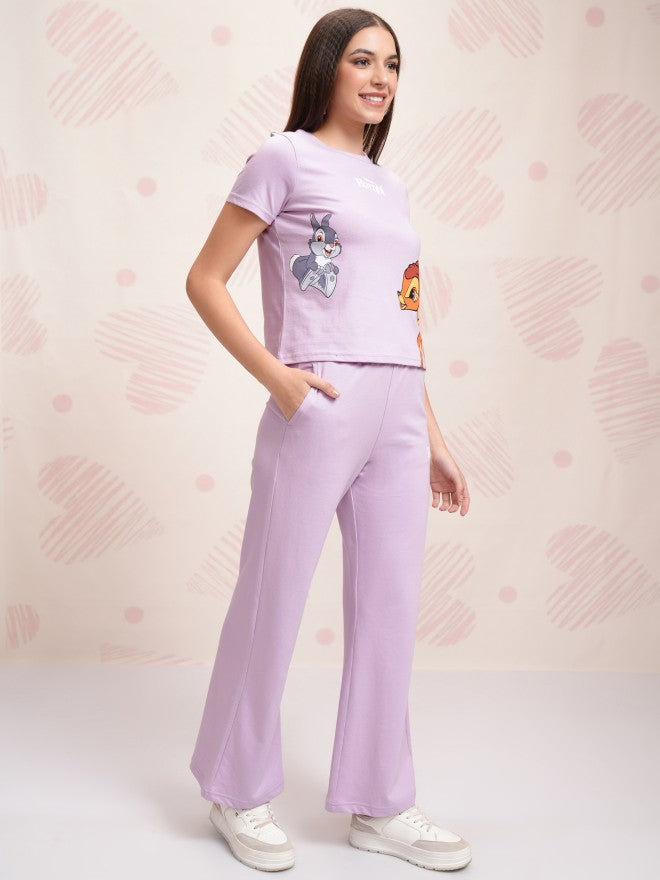 Disney By Tokyo Talkies Women Lavender Bambi And Thumper T-shirt With Trouser - Lavender - Image 4