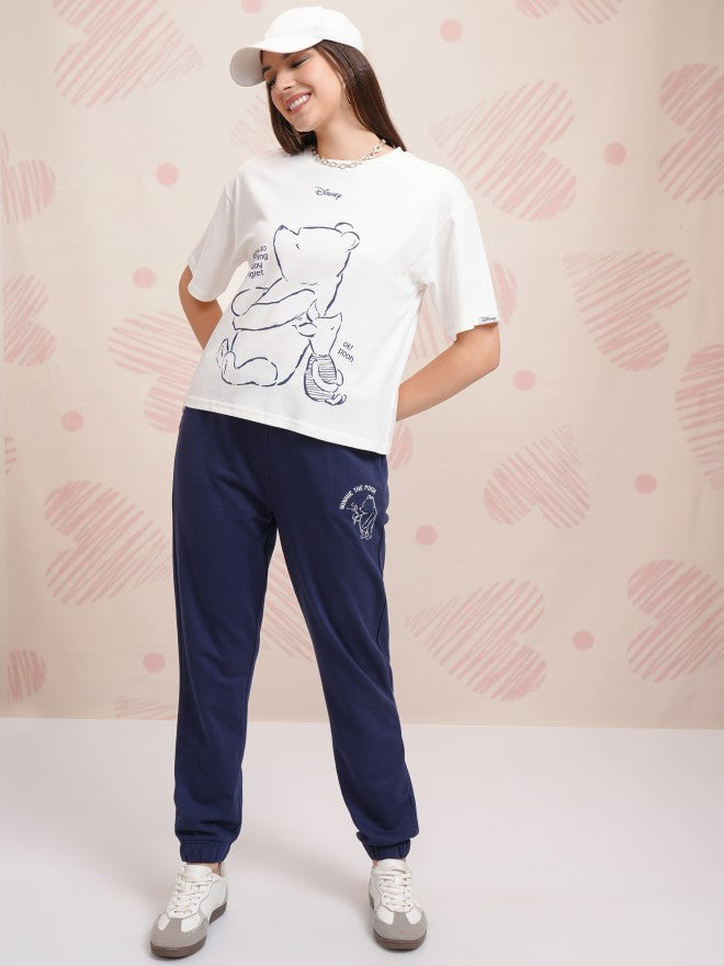 Disney By Tokyo Talkies Women White Winnie The Pooh T-shirt With Joggers - White - Image 1
