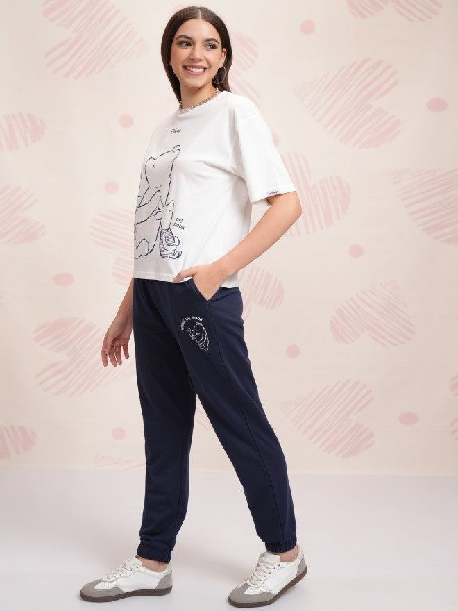 Disney By Tokyo Talkies Women White Winnie The Pooh T-shirt With Joggers - White - Image 2