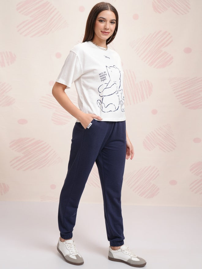 Disney By Tokyo Talkies Women White Winnie The Pooh T-shirt With Joggers - White - Image 4