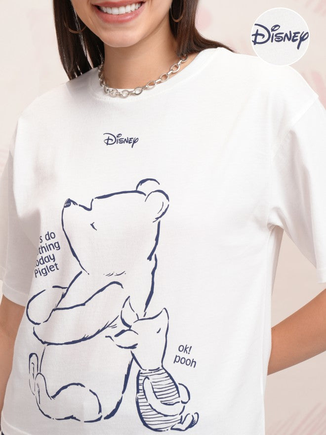 Disney By Tokyo Talkies Women White Winnie The Pooh T-shirt With Joggers - White - Image 5