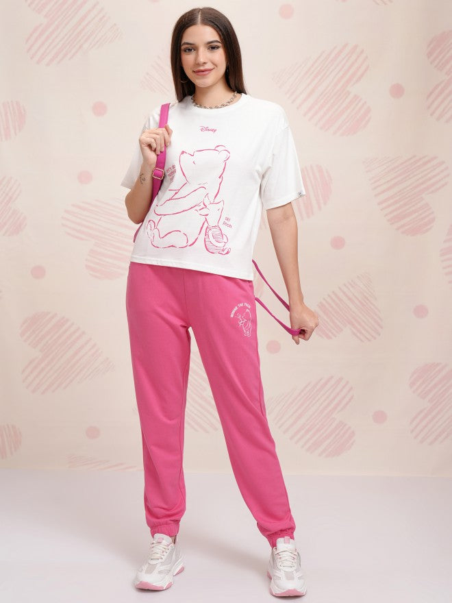 Disney By Tokyo Talkies Women White Winnie The Pooh T-shirt With Joggers - White - Image 1