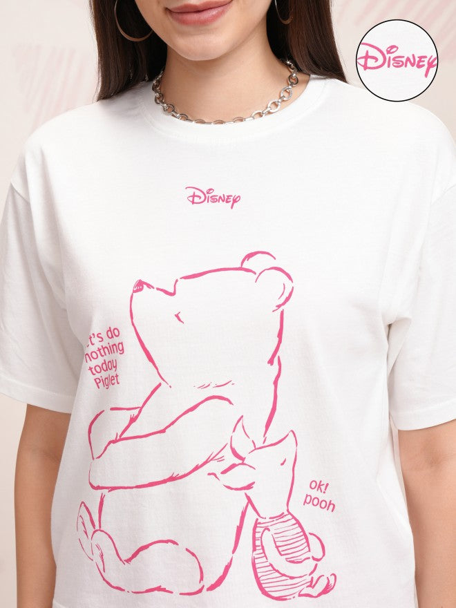Disney By Tokyo Talkies Women White Winnie The Pooh T-shirt With Joggers - White - Image 5