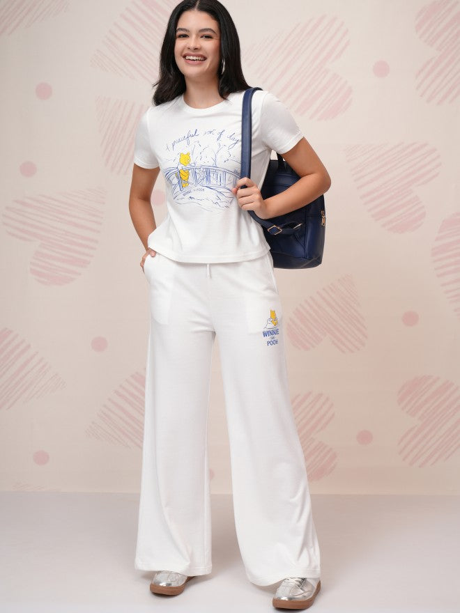 Disney By Tokyo Talkies Women White Winnie The Pooh T-Shirt With Trouser - White - Image 1