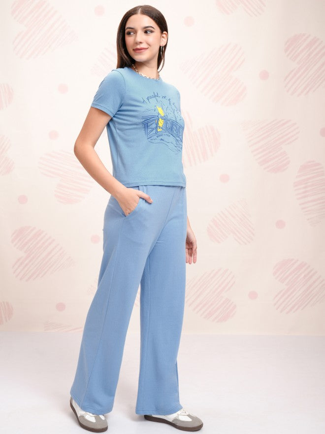 Disney By Tokyo Talkies Women Blue Winnie The Pooh T-shirt With Trouser - Blue - Image 5