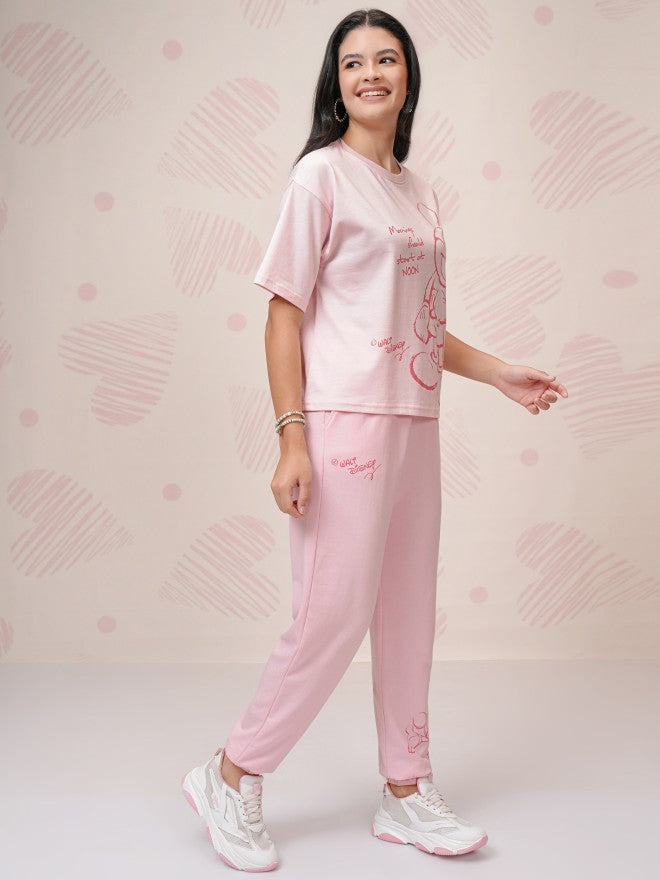 Disney By Tokyo Talkies Women Pink Mickey Mouse T-Shirt With Joggers - Pink - Image 4