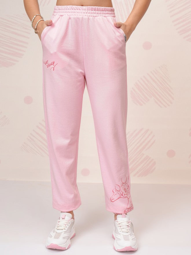 Disney By Tokyo Talkies Women Pink Mickey Mouse T-Shirt With Joggers - Pink - Image 6