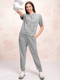 Disney By Tokyo Talkies Women Grey Mickey Mouse T-shirt With Joggers - Grey - Image 1