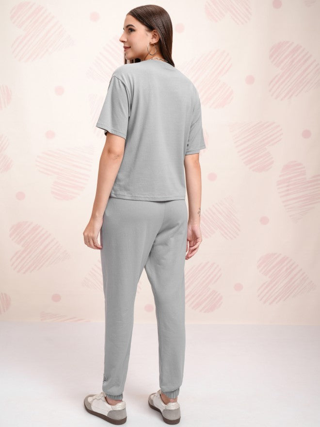 Disney By Tokyo Talkies Women Grey Mickey Mouse T-shirt With Joggers - Grey - Image 2
