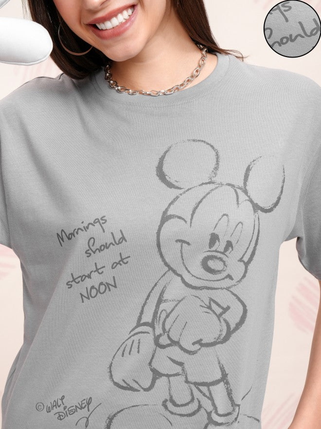 Disney By Tokyo Talkies Women Grey Mickey Mouse T-shirt With Joggers - Grey - Image 4