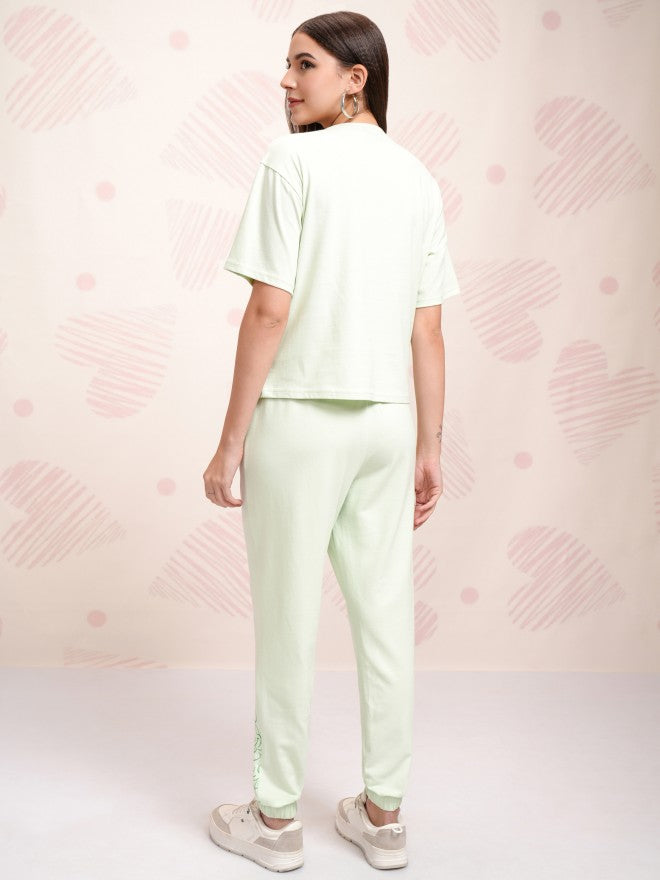 Disney By Tokyo Talkies Women Green Mickey Mouse T-shirt With Joggers - Green - Image 2
