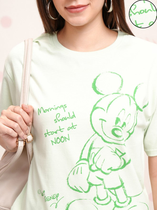 Disney By Tokyo Talkies Women Green Mickey Mouse T-shirt With Joggers - Green - Image 4