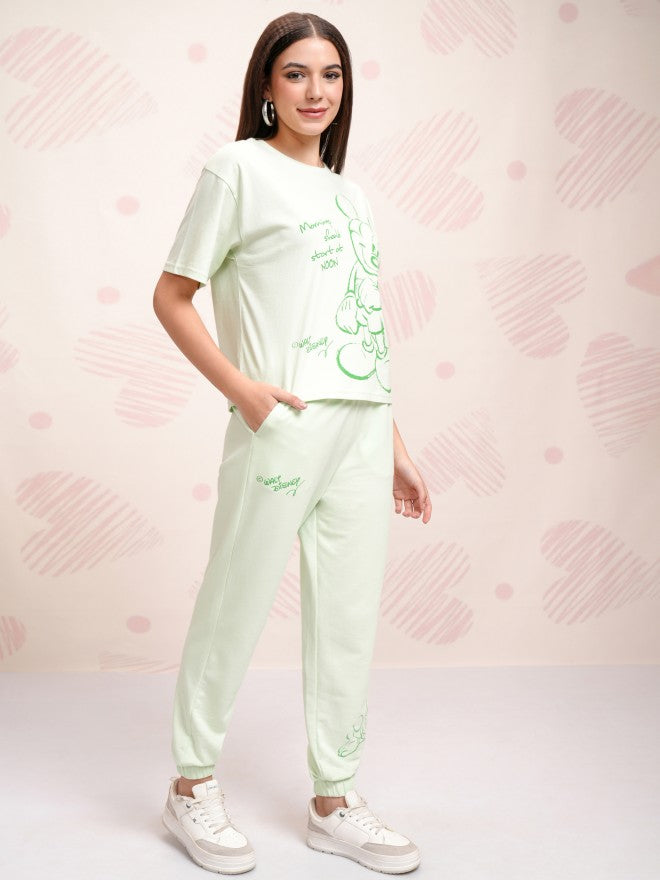 Disney By Tokyo Talkies Women Green Mickey Mouse T-shirt With Joggers - Green - Image 5
