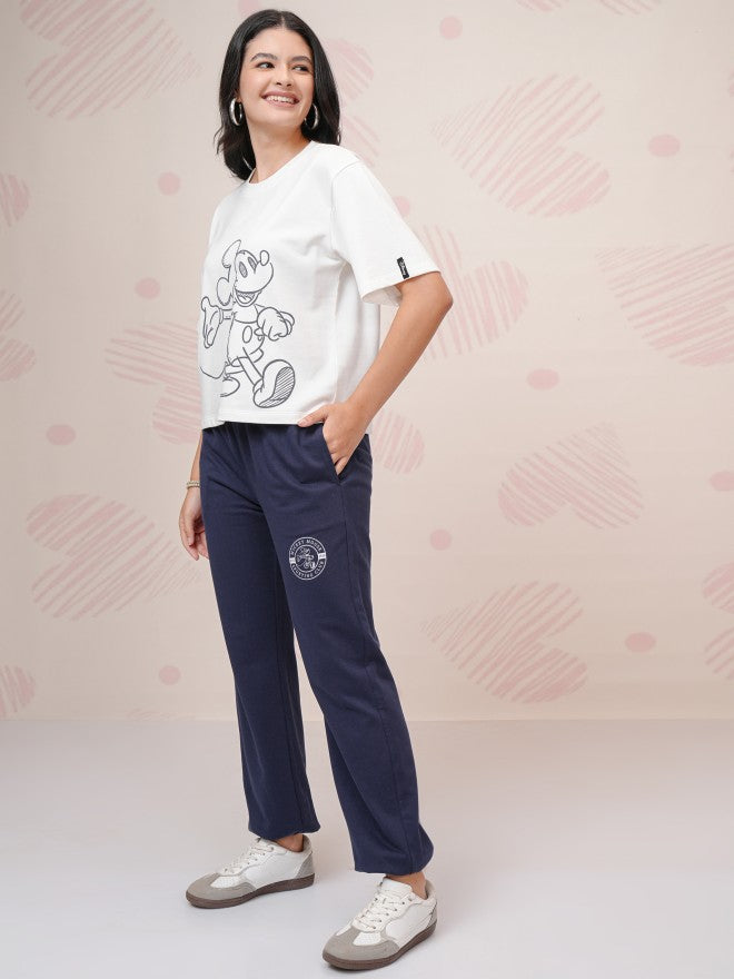 Disney By Tokyo Talkies Women White Mickey Mouse T-Shirt With Joggers - White - Image 2