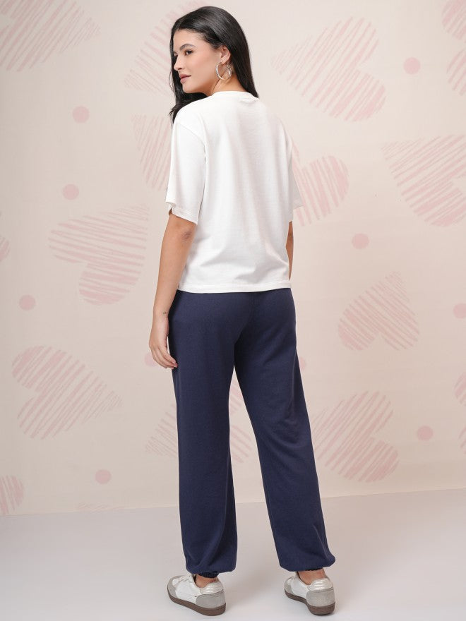 Disney By Tokyo Talkies Women White Mickey Mouse T-Shirt With Joggers - White - Image 3