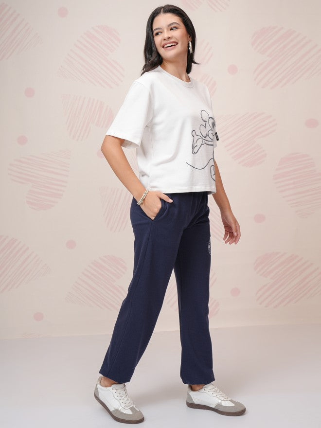 Disney By Tokyo Talkies Women White Mickey Mouse T-Shirt With Joggers - White - Image 4