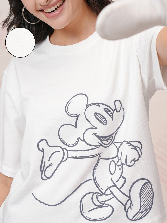 Disney By Tokyo Talkies Women White Mickey Mouse T-Shirt With Joggers - White - Image 5