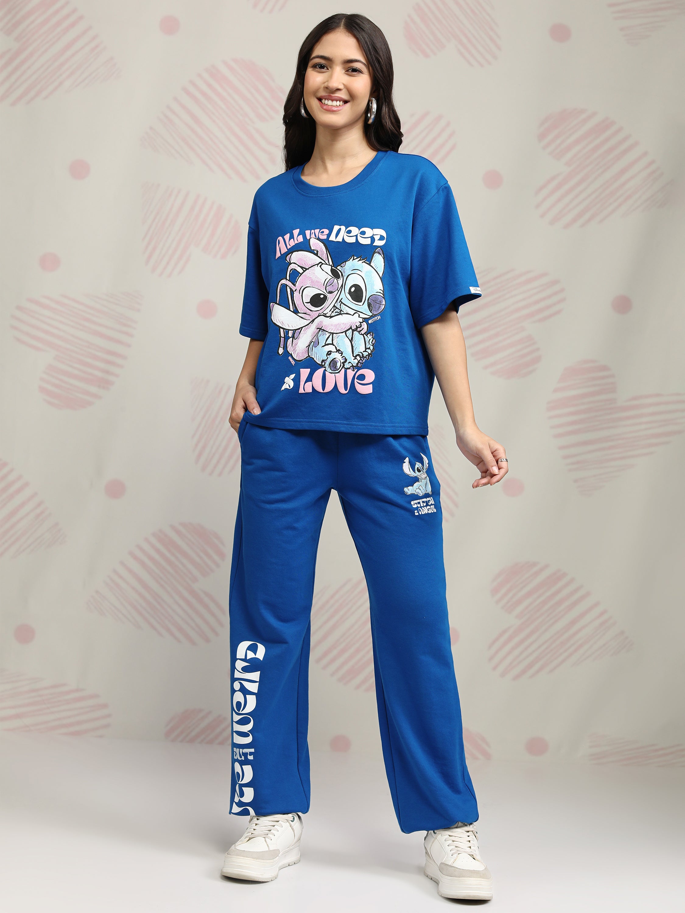 Disney By Tokyo Talkies Women Blue Stitch T-shirt With Joggers - Blue - Image 2