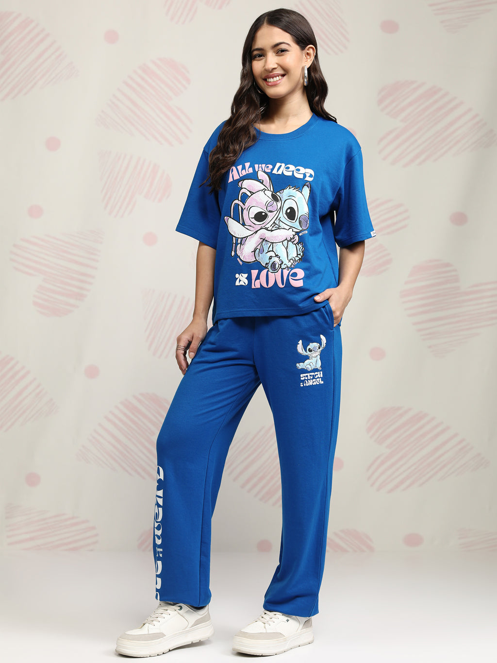 Disney By Tokyo Talkies Women Blue Stitch T-shirt With Joggers - Blue - Image 4