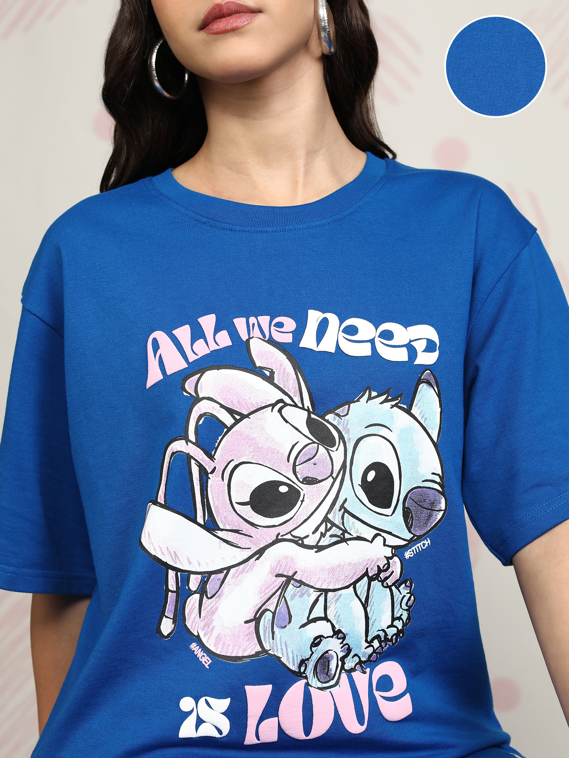 Disney By Tokyo Talkies Women Blue Stitch T-shirt With Joggers - Blue - Image 5