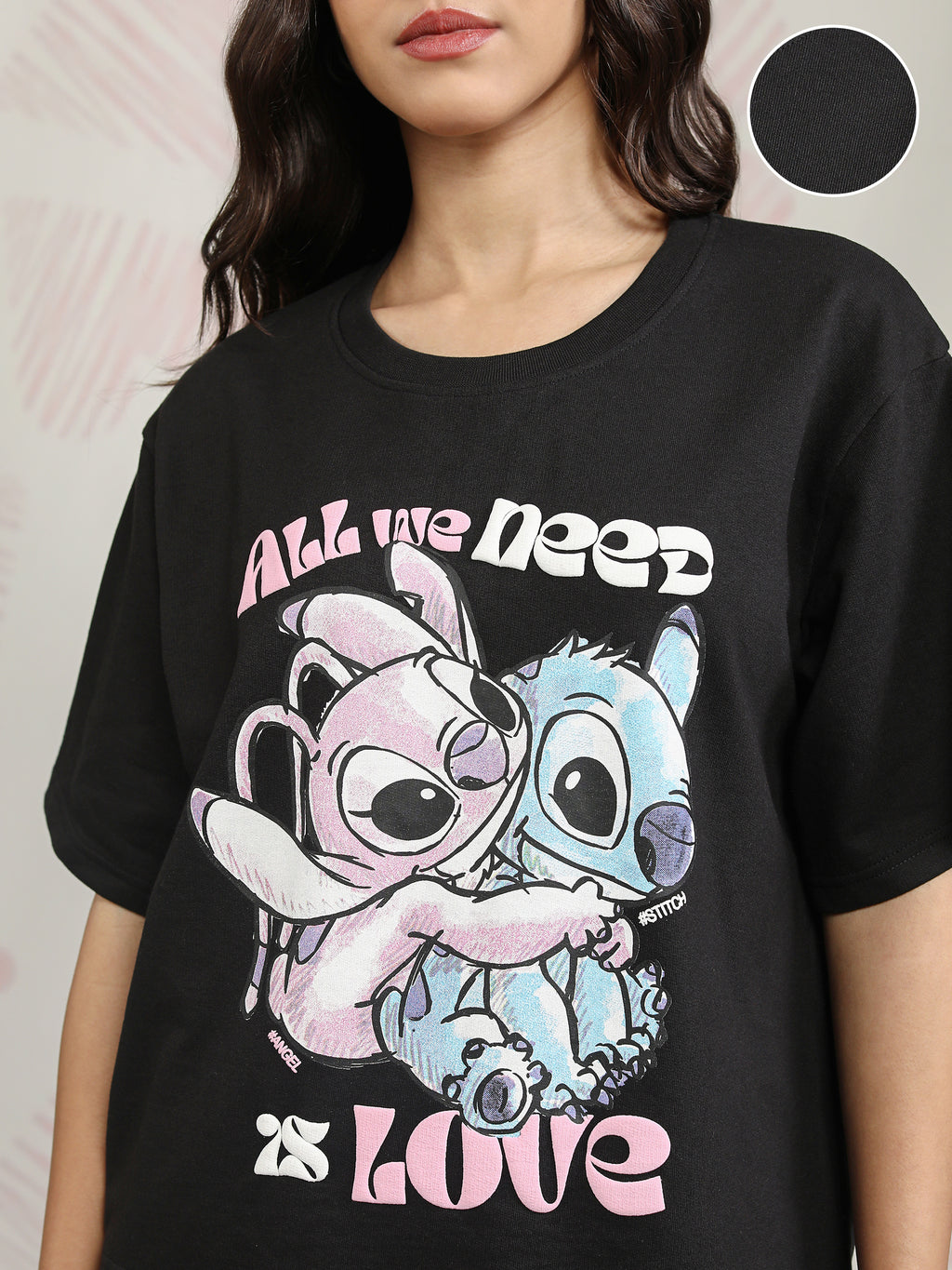 Disney By Tokyo Talkies Women Black Stitch T-shirt With Joggers - Black - Image 5