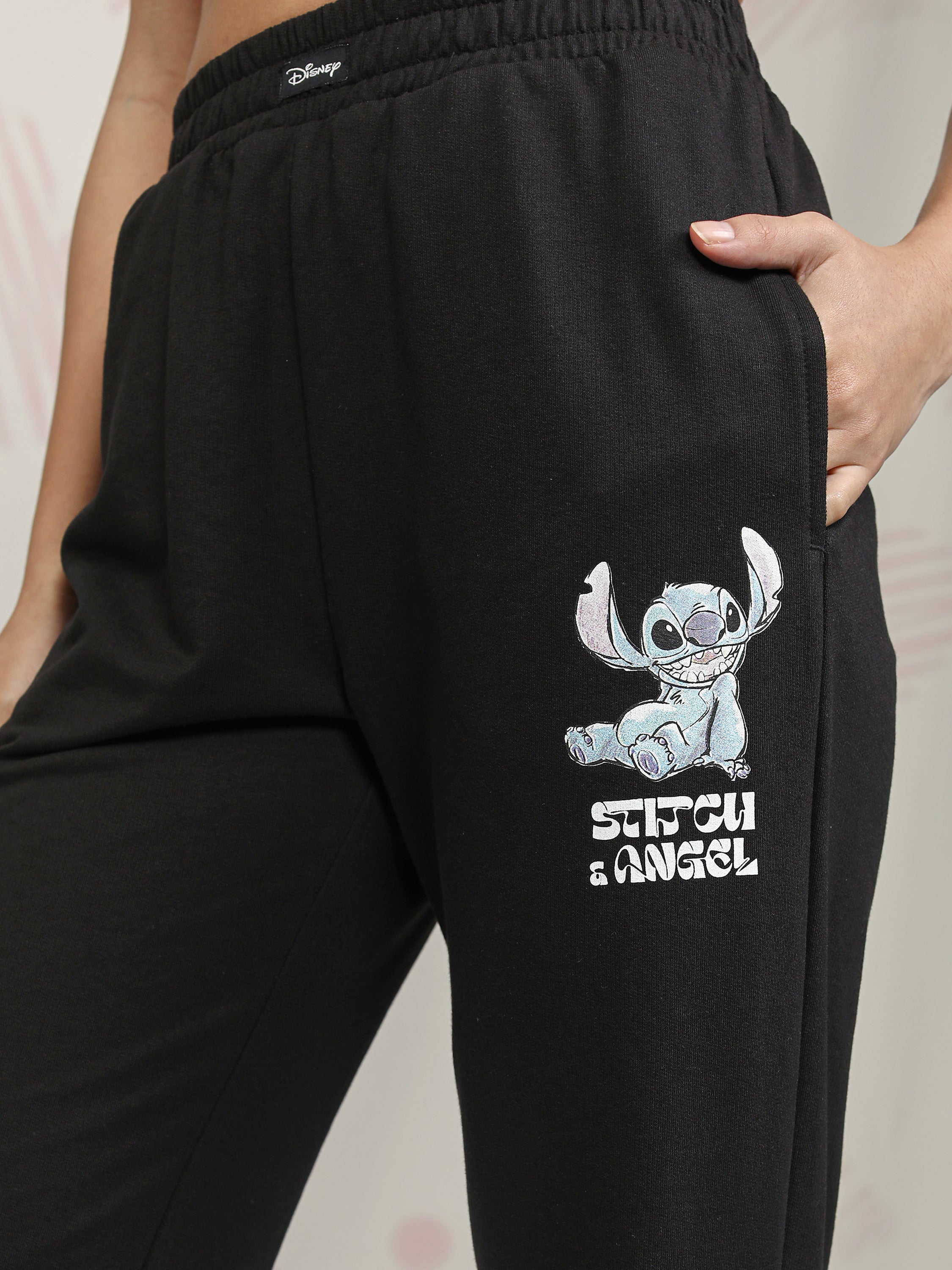 Disney By Tokyo Talkies Women Black Stitch T-shirt With Joggers - Black - Image 6