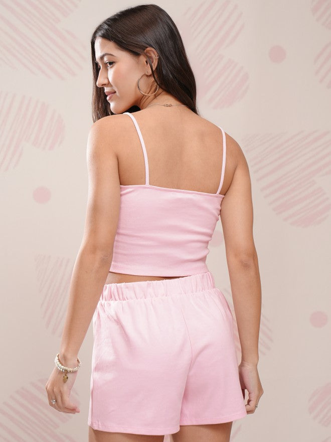 Disney By Tokyo Talkies Women Pink Stitch Top With Short - Pink - Image 3