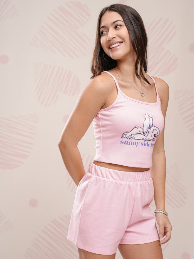 Disney By Tokyo Talkies Women Pink Stitch Top With Short - Pink - Image 6