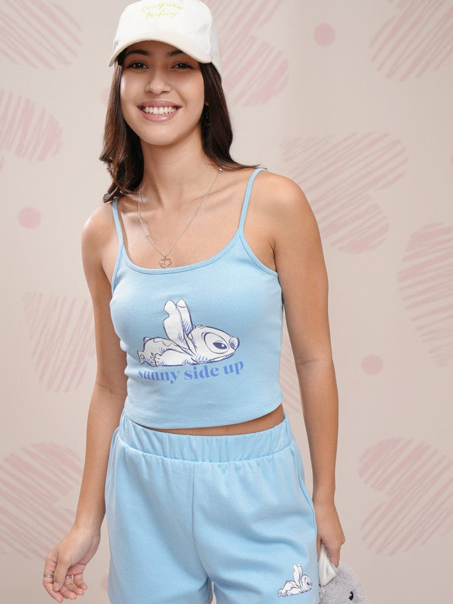 Disney By Tokyo Talkies Women Blue Stitch Top With Short - Blue - Image 1
