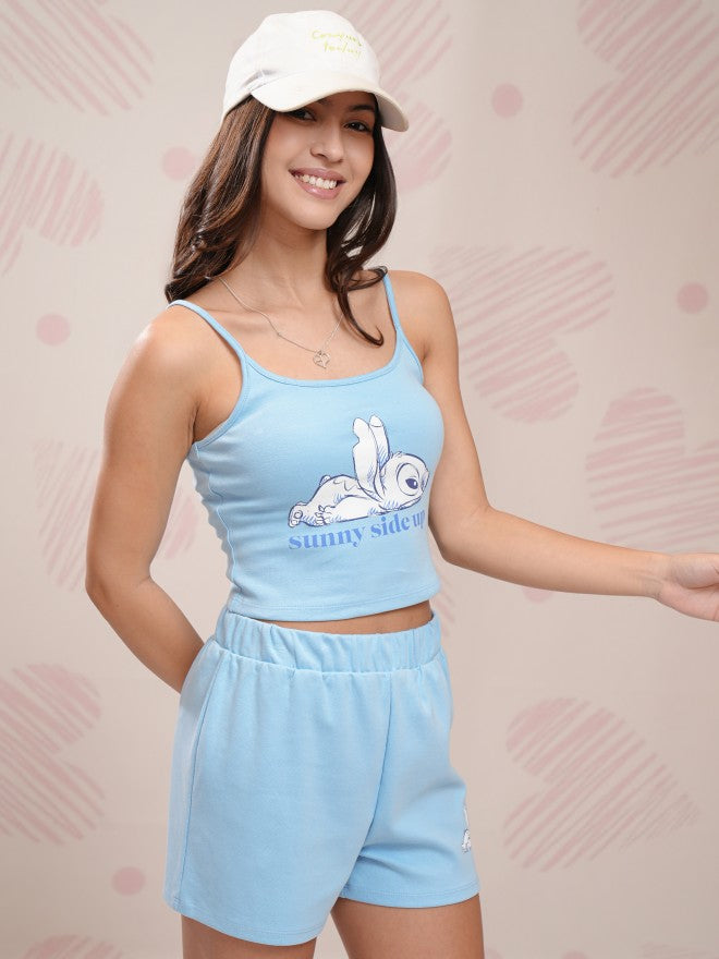 Disney By Tokyo Talkies Women Blue Stitch Top With Short - Blue - Image 6