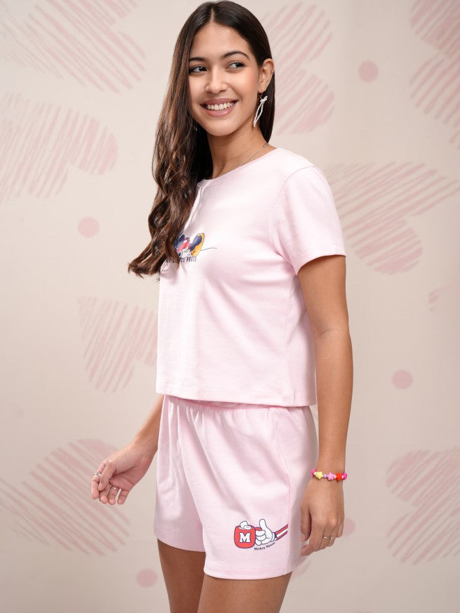Disney By Tokyo Talkies Women Pink Mickey Mouse T-shirt With Short - Pink - Image 4
