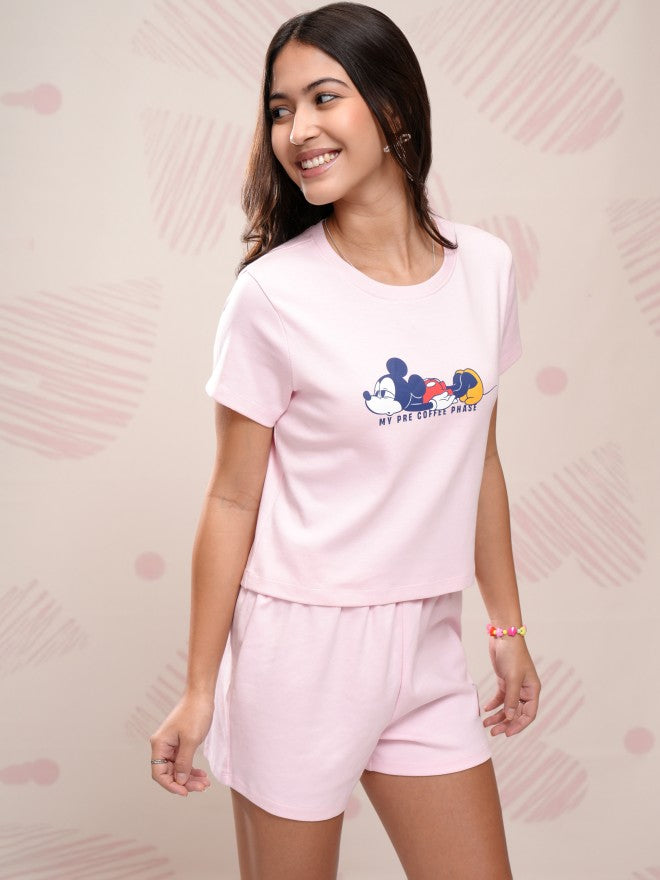 Disney By Tokyo Talkies Women Pink Mickey Mouse T-shirt With Short - Pink - Image 6