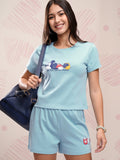 Disney By Tokyo Talkies Women Blue Mickey Mouse T-shirt With Short - Blue - Image 1