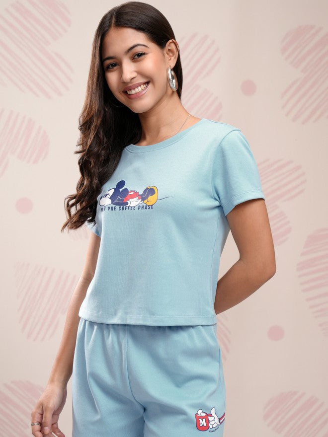 Disney By Tokyo Talkies Women Blue Mickey Mouse T-shirt With Short - Blue - Image 4