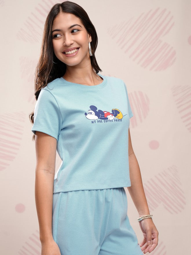 Disney By Tokyo Talkies Women Blue Mickey Mouse T-shirt With Short - Blue - Image 6