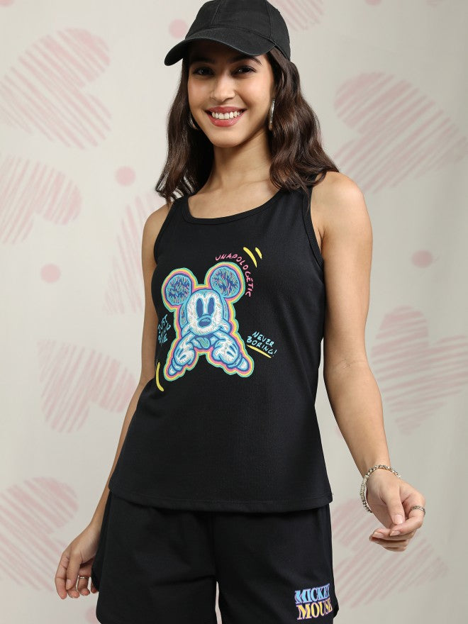 Disney By Tokyo Talkies Women Black Mickey Mouse T-shirt With Short - Black - Image 1