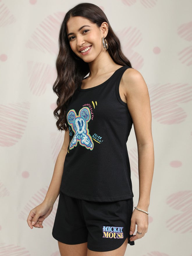 Disney By Tokyo Talkies Women Black Mickey Mouse T-shirt With Short - Black - Image 4