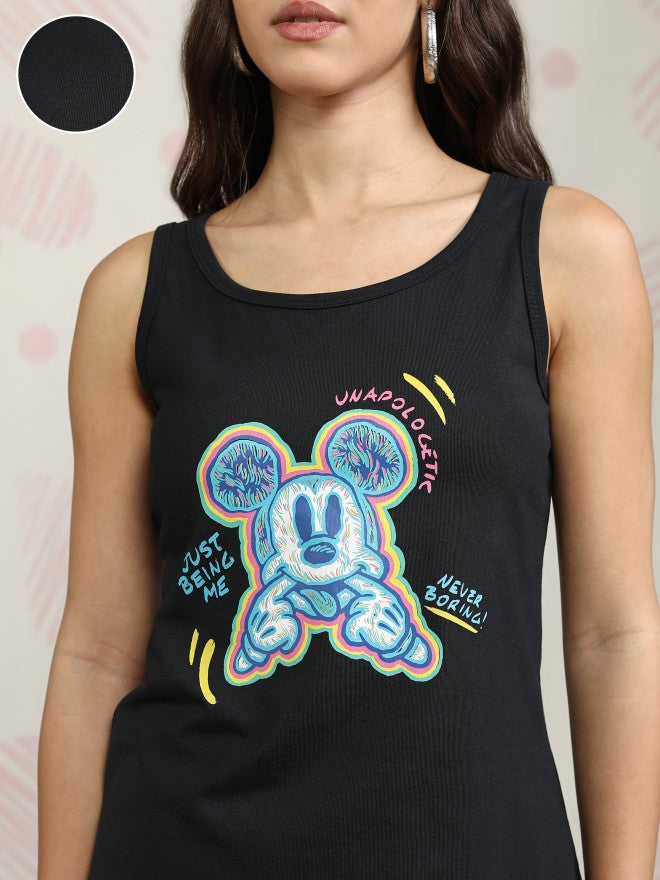 Disney By Tokyo Talkies Women Black Mickey Mouse T-shirt With Short - Black - Image 5