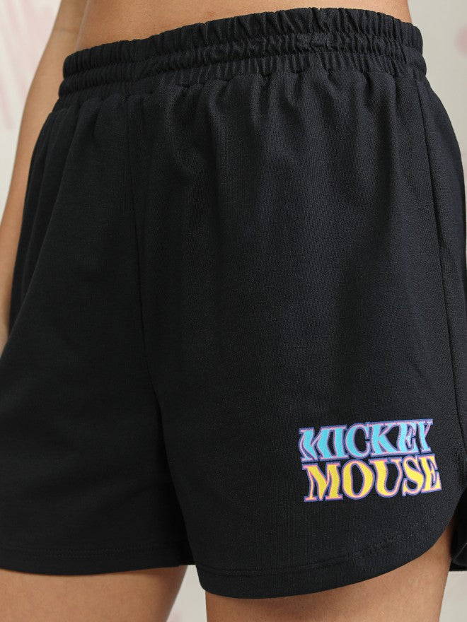 Disney By Tokyo Talkies Women Black Mickey Mouse T-shirt With Short - Black - Image 8