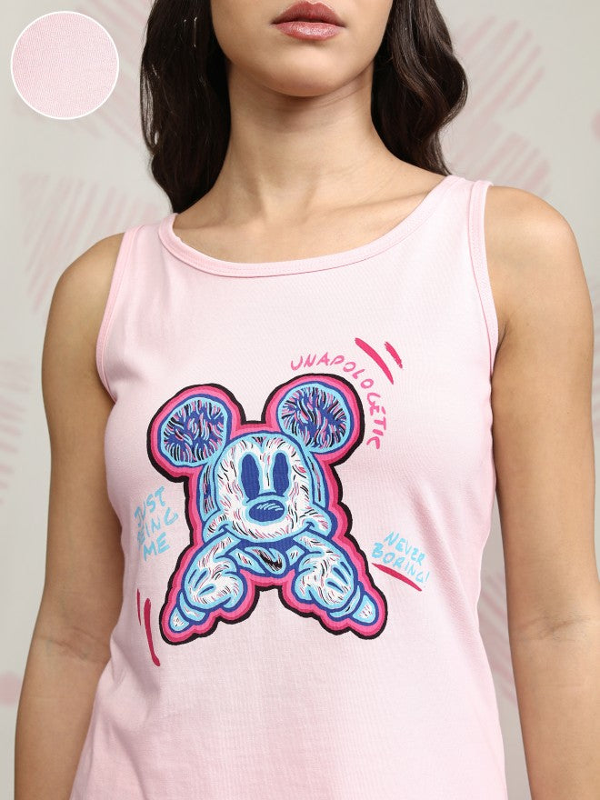 Disney By Tokyo Talkies Women Pink Mickey Mouse T-shirt With Short - Pink - Image 5