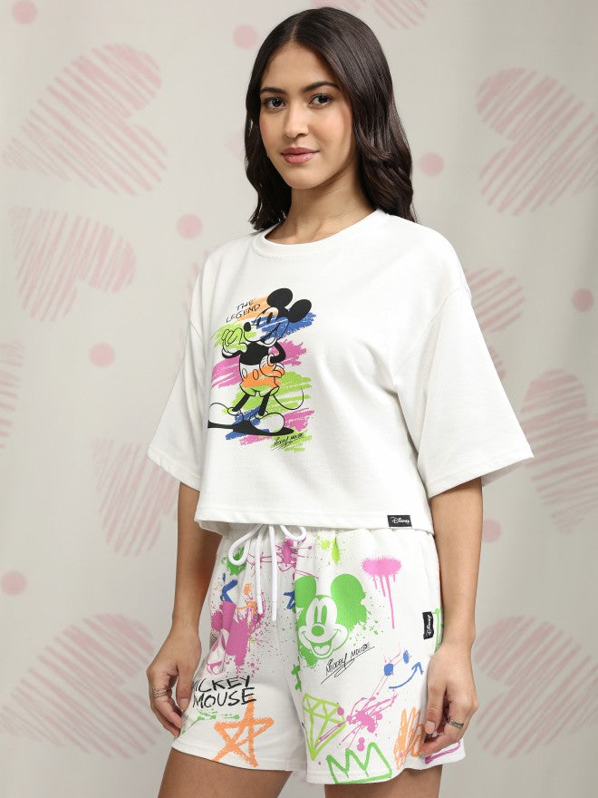 Disney By Tokyo Talkies Women White Mickey Mouse T-shirt With Short - White - Image 4