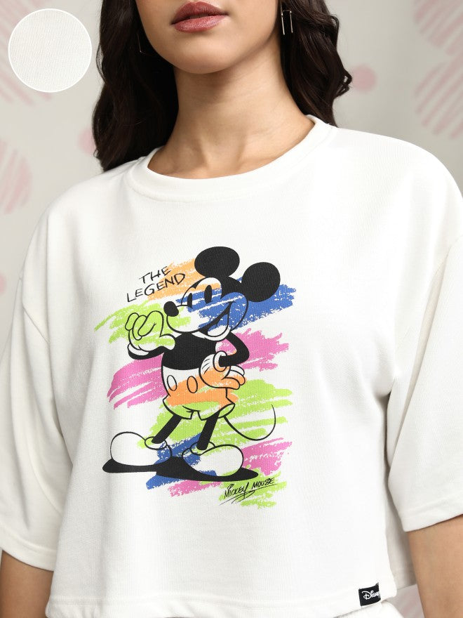 Disney By Tokyo Talkies Women White Mickey Mouse T-shirt With Short - White - Image 5