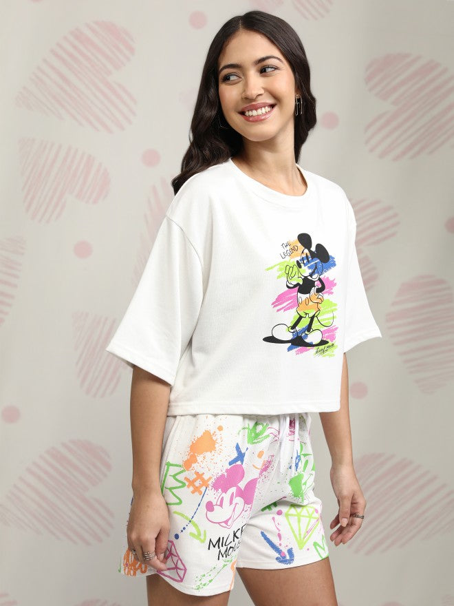 Disney By Tokyo Talkies Women White Mickey Mouse T-shirt With Short - White - Image 6