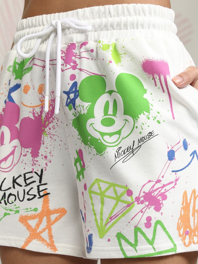 Disney By Tokyo Talkies Women White Mickey Mouse T-shirt With Short - White - Image 8