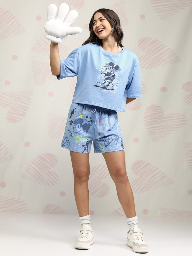Disney By Tokyo Talkies Women Blue Mickey Mouse T-shirt With Short - Blue - Image 2