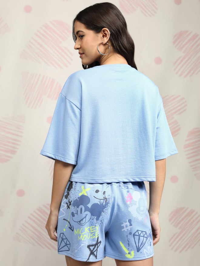 Disney By Tokyo Talkies Women Blue Mickey Mouse T-shirt With Short - Blue - Image 3