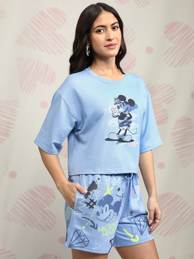 Disney By Tokyo Talkies Women Blue Mickey Mouse T-shirt With Short - Blue - Image 6